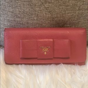 Prada Pink Bow Saffiano long leather Wallet